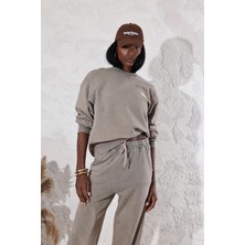 Yıkamalı Kahve Bisiklet Yaka Oversize Sweatshirt 16528