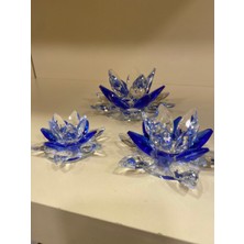3'lü Kristal Dekoratif Nilüfer Çiçeği Obje Gece  Mavi