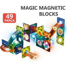 Learning Fun Manyetik Stem Oyuncak 49 Parça - Işıklı Marble Run Set Magic Magnetic Blocks