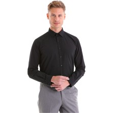 Hatemoğlu Erkek Siyah Slim Fit Pamuklu Uzun Kollu Gömlek