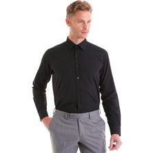 Hatemoğlu Erkek Siyah Slim Fit Pamuklu Uzun Kollu Gömlek