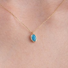Fasek Gold Gümüş Kolye - 0,50CT Firuze(Turkuaz)Sade Minimal Tasarım Tarz 925 Ayar Gümüş Doğal Taşlı Kolye