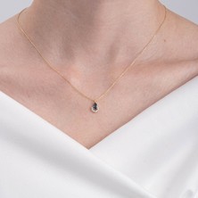 0.50 Karat Mistik Topaz 0.25 Pırlanta Montürü Damla Ay Tasarım Doğal Taşlı 925 Ayar Gümüş Kolye