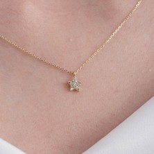 Fasek Gold Altın Kolye - Taşlı Mini Yıldız 14 Ayar Altın Kolye