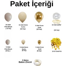 Balon Seti Pink Blush-Deniz Kumu-Krom Gold-Şeffaf 60 Lı Balon Zinciri Seti +10GrGoldPul