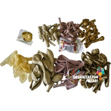 Balon Seti Pink Blush-Deniz Kumu-Krom Gold-Şeffaf 60 Lı Balon Zinciri Seti +10GrGoldPul
