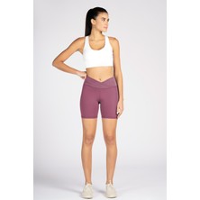 Lioness Activewear Gül Kurusu Toparlayıcı Kruvaze Bel Detaylı Bisikletçi Şortu Kısa Spor Tayt Biker