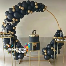 Balon Seti Pastel Siyah- Krom Gold 100 Lü Balon Zinciri Seti