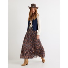 Koton Pileli Uzun Şifon Etek Etnik Desenli Standart Bel