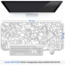 İlyuka White Topography Map MP077030 Ilyuka Gaming Oyuncu Mousepad 70X30CM