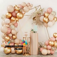 Balon Seti Pink Blush-Deniz Kumu-Krom Gold-Şeffaf 100 Lü Balon Zinciri Seti +10Gr Gold Pul