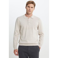 ALTINYILDIZ CLASSICS Erkek Bej Melanj Standart Fit Normal Kesim Polo Yaka Triko Kazak