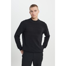 Altınyıldız Classics Erkek Siyah Standart Fit Normal Kesim Yarım Balıkçı Yaka Pamuklu Jakarlı Triko Kazak