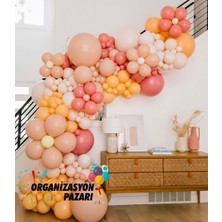 Balon Seti Retro Beyaz-Pink Blush-Mercan-Şeftali 100 Lü Balon Zinciri Seti