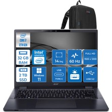 Acer Travelmate P4 Intel Core I7-1260P 32GB 2tb SSD Intel UHD Graphics Fhd 14" Windows 11 Home Taşınabilir Bilgisayar MP414WH06 + Zettaçanta