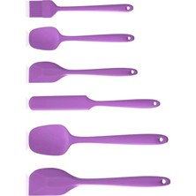 6 Lı Silikon  Spatula Fırça Servis Takımı Yanmaz Yapışmaz Fırçası Kaşık Bıçak Spatula Seti Mor