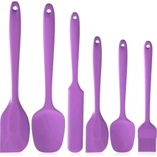 6 Lı Silikon  Spatula Fırça Servis Takımı Yanmaz Yapışmaz Fırçası Kaşık Bıçak Spatula Seti Mor