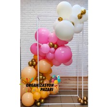Balon Seti Şeker Pembe-Krom Gold-Şeftali-Beyaz 60 Lı Balon Zinciri Seti