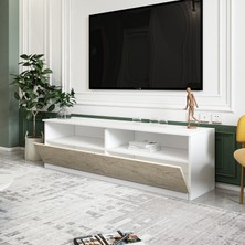 İnarch Dizayn Centra Kapaklı Tv Sehpası,tv Ünitesi Beyaz-Traverten, Ev-Ofis