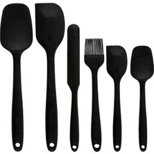 Rosemor 6'lı Silikon Spatula Fırça Seti Pratik Yemek Hazırlık  Kaşık Bıçak Spatula Servis Seti Sıyah