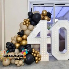 Balon Seti Siyah-Bej-Krom Gold 60 Lı Balon Zinciri Seti
