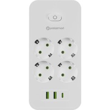 Polosmart MP17 4 Prizli 2 USB 1 Type-C Çıkışlı Termal Akım Çocuk Korumalı 2m Uzatma Kablosu Beyaz