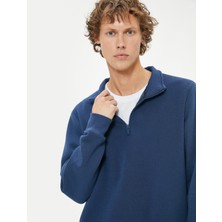 Koton Yarım Fermuarlı Yaka Sweatshirt Uzun Kollu Şardonlu Pamuk Karışımlı