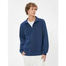 Koton Yarım Fermuarlı Yaka Sweatshirt Uzun Kollu Şardonlu Pamuk Karışımlı