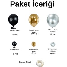 Balon Seti Siyah-Krom Gold-Krom Gümüş 100 Lü Balon Zinciri Seti