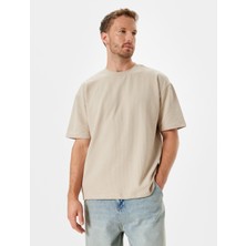 Koton Oversize Tişört Kısa Kollu Bisiklet Yaka Dokulu Pamuklu