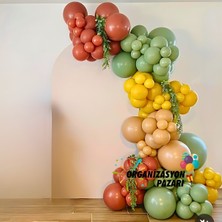 Balon Seti Yanık Turuncu-Çöl Kumu-Zerdeçal-Kış Yeşili 100 Lü Balon Zinciri Seti