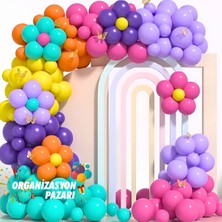 Balon Seti Turkuaz-Mor-Sarı-Turuncu-Fuşya-Lila 60 Lı Balon Zinciri Seti