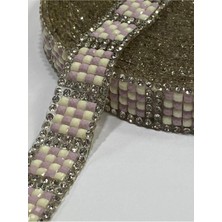 Karan Tuhafiye Taşlı Şerit / Ütü İle Yapışan Taşlı Şerit / 1 Metre / Pudra