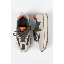 Krähe Moreno Erkek  Deri Bağcıklı Bej-Haki Sneakers