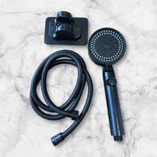 Carnivalland 3'lü Set Siyah 5 Fonksiyonlu Turbo Jet Pervaneli Duş Başlığı Örgülü Hortum ve Askı