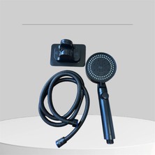 Carnivalland 3'lü Set Siyah 5 Fonksiyonlu Turbo Jet Pervaneli Duş Başlığı Örgülü 150 cm Hortum ve Askı Seti