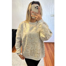 Shine & Style Leopar Desenli Sweatshirt Gold