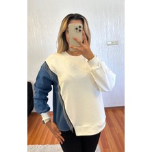 Shine & Style Yanı Kotlu Zincir Detay Beyaz Sweatshirt