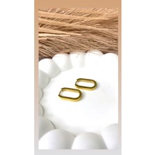 Altın / Gold Renk Oval Dikdörtgen Çelik Küpe