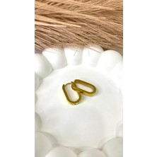 Altın / Gold Renk Oval Dikdörtgen Çelik Küpe