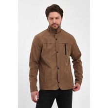 Erkek Kahverengi Regular Uzun Mevsimlik Pamuk Polyester Karışımlı Safari Mont&ceket