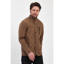 Erkek Kahverengi Regular Uzun Mevsimlik Pamuk Polyester Karışımlı Safari Mont&ceket