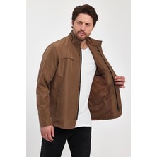 Erkek Kahverengi Regular Uzun Mevsimlik Pamuk Polyester Karışımlı Safari Mont&ceket