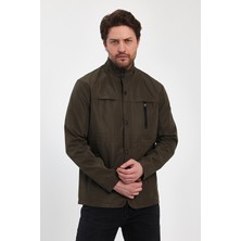 Erkek Yeşil Regular Uzun Mevsimlik Pamuk Polyester Karışımlı Safari Mont&ceket