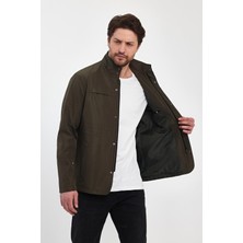 Erkek Yeşil Regular Uzun Mevsimlik Pamuk Polyester Karışımlı Safari Mont&ceket