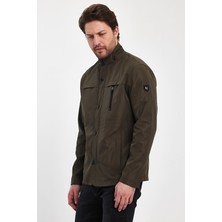 Erkek Yeşil Regular Uzun Mevsimlik Pamuk Polyester Karışımlı Safari Mont&ceket