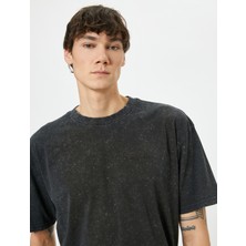 Koton Yıkamalı Tişört Slogan Işlemeli Bisiklet Yaka Kısa Kollu Pamuklu