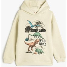 Koton Oversize Kapşonlu Sweatshirt Dinozor Baskılı Uzun Kollu
