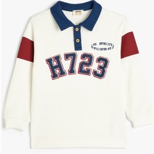 Koton Polo Yaka Sweatshirt Uzun Kollu Düğme Detaylı Kolej Baskılı Erkek Çocuk İçin