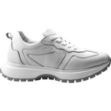 Beety 501  Deri Beyaz Bağcıklı Kalın Taban Casual Kadın Ayakkabı